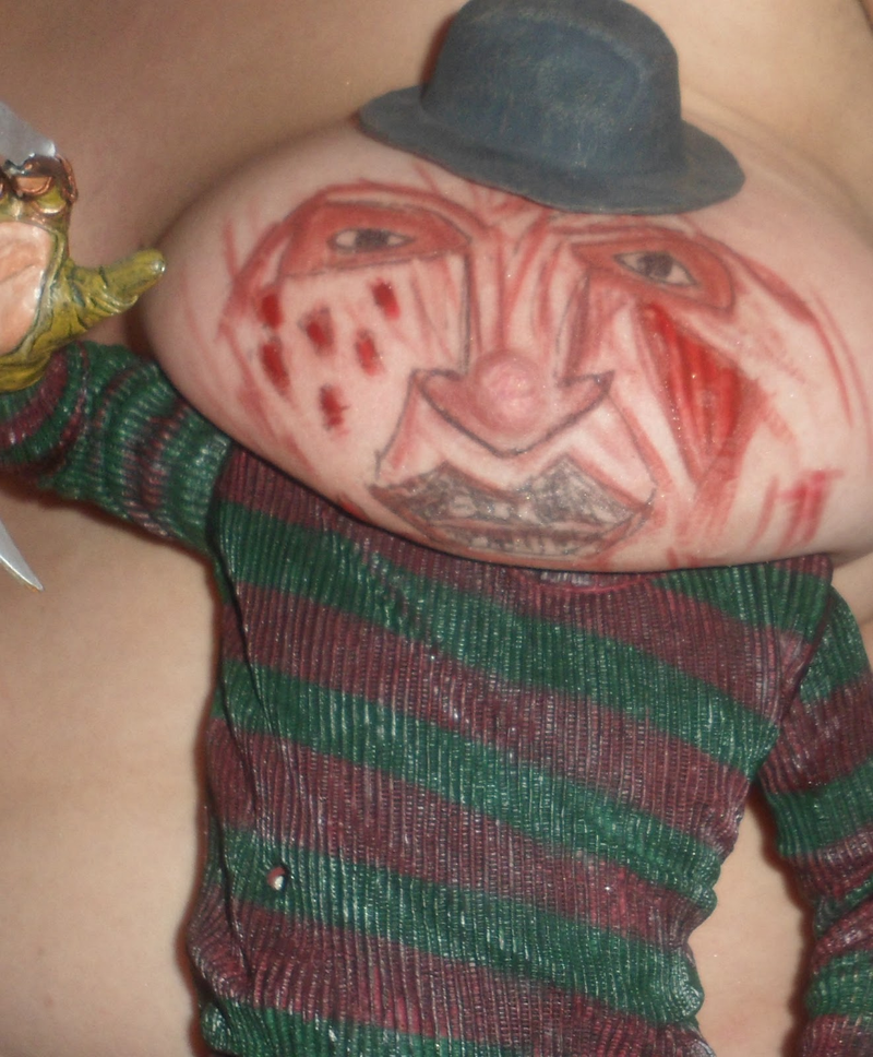 Illustration for article titled And now, for reasons inexplicable, breasts cosplaying as Freddy Krueger and Pinhead (NSFW)